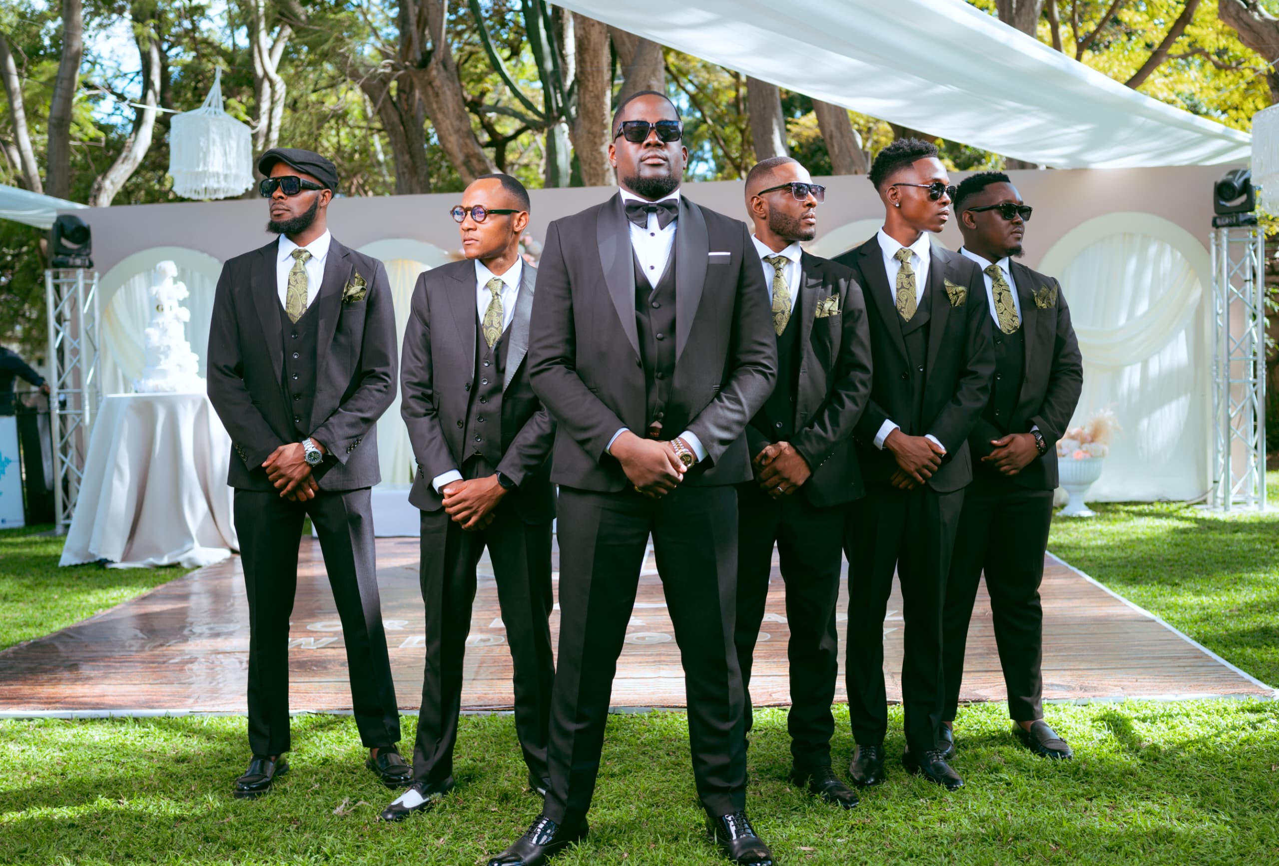 Groomsmen at outdoor wedding